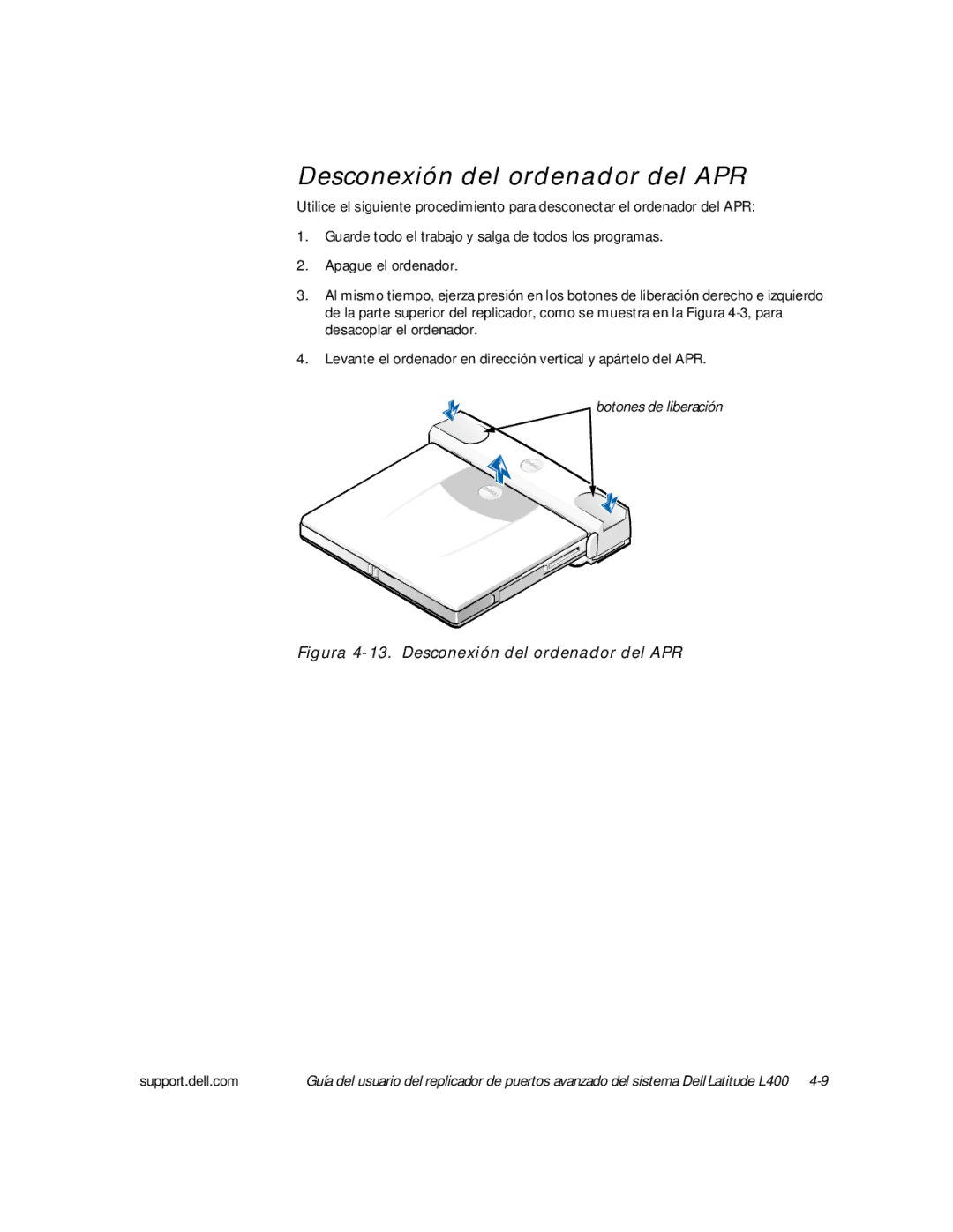 Dell L400 manual Figura 4-13. Desconexión del ordenador del APR 