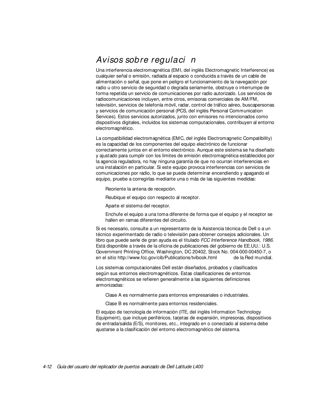 Dell L400 manual Avisos sobre regulación 