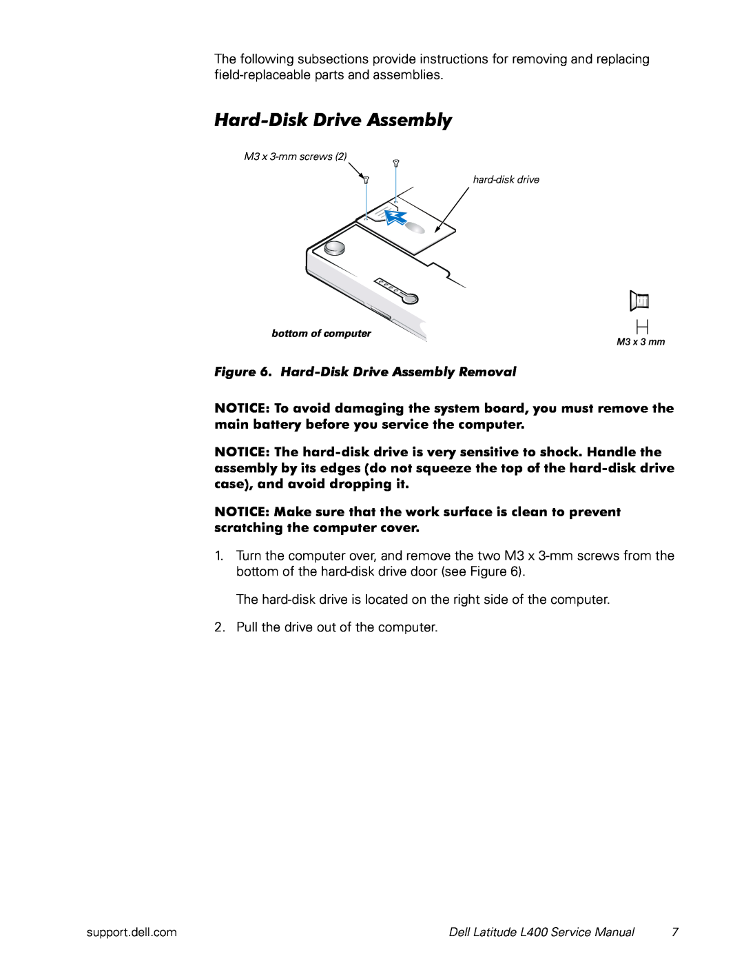 Dell L400 service manual Hard-DiskDrive Assembly Removal 