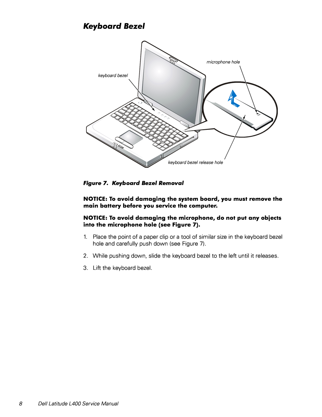Dell L400 service manual Keyboard Bezel Removal 