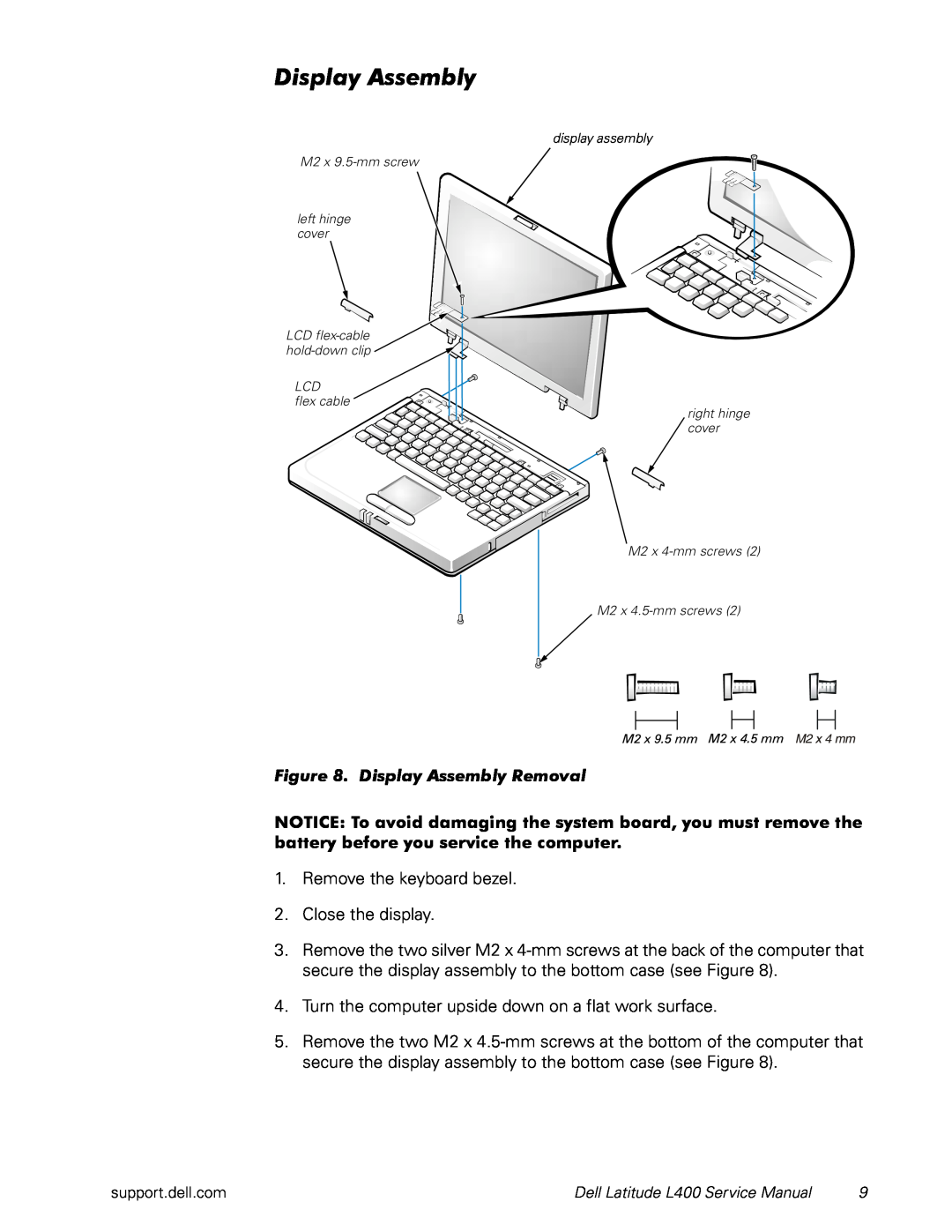 Dell L400 service manual Display Assembly Removal 