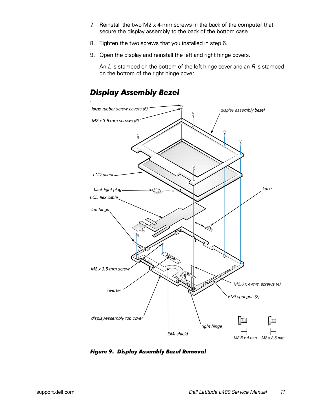 Dell L400 service manual Display Assembly Bezel Removal 