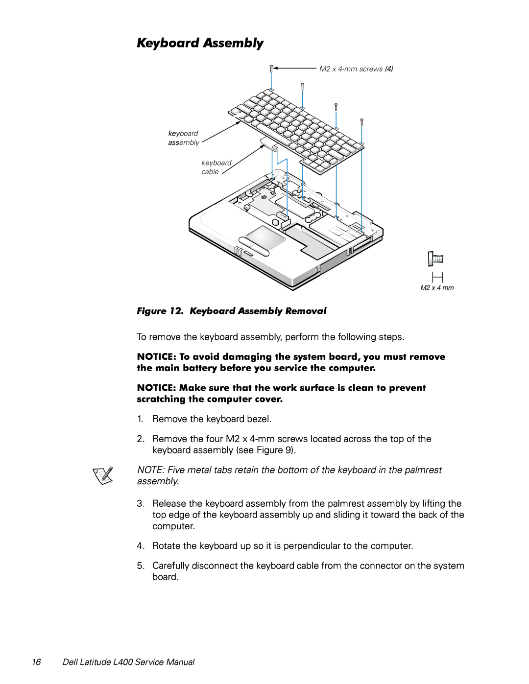 Dell L400 service manual Keyboard Assembly Removal 