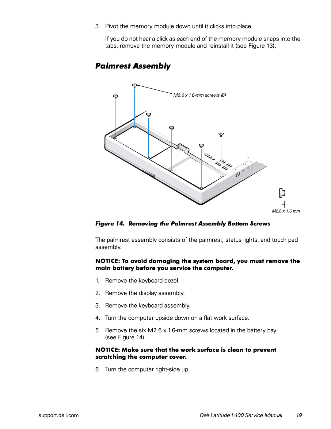 Dell L400 service manual Palmrest Assembly 