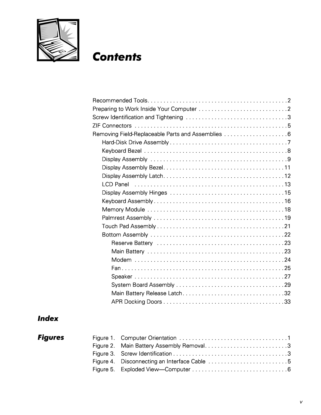 Dell L400 service manual Contents, Index Figures 
