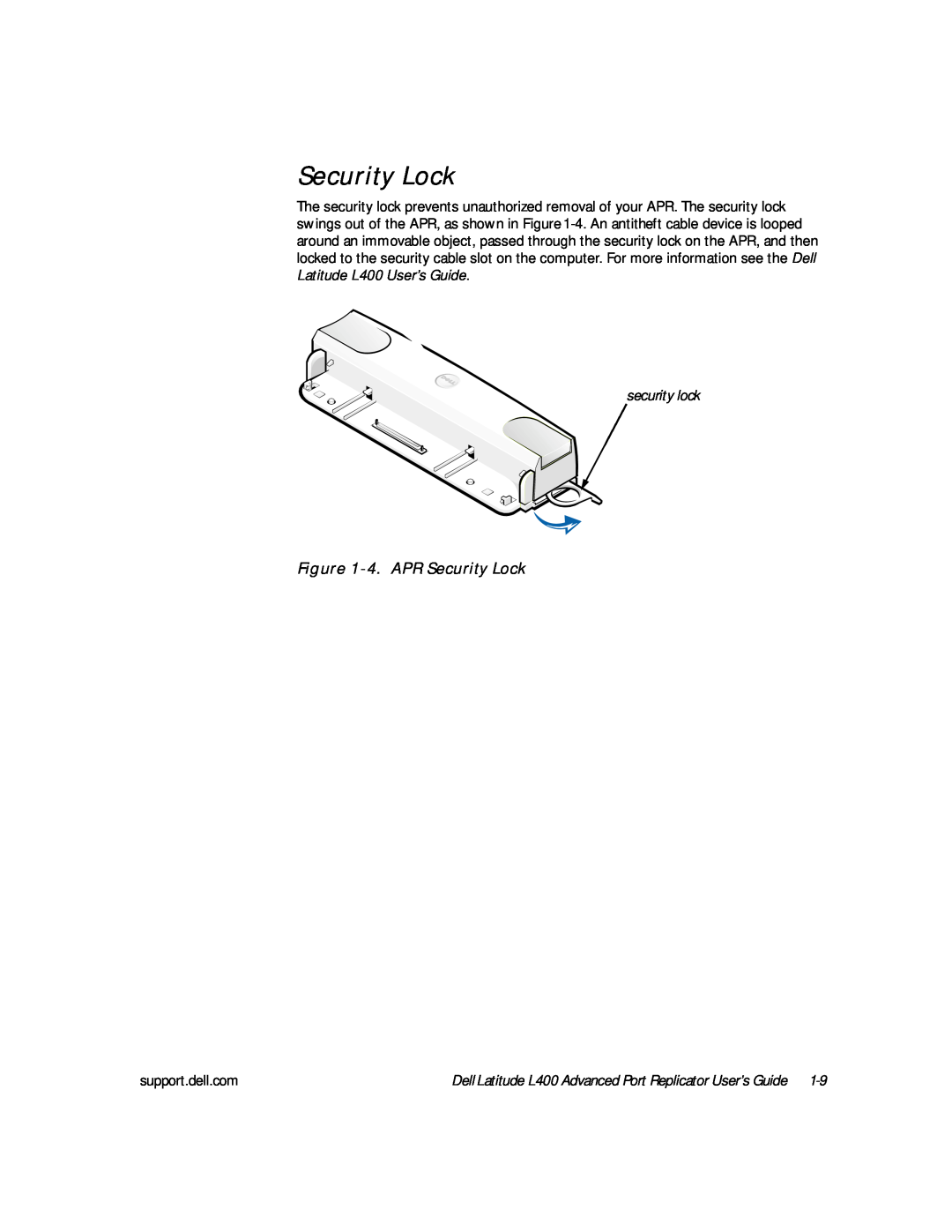 Dell L400 manual 4.APR Security Lock, security lock 
