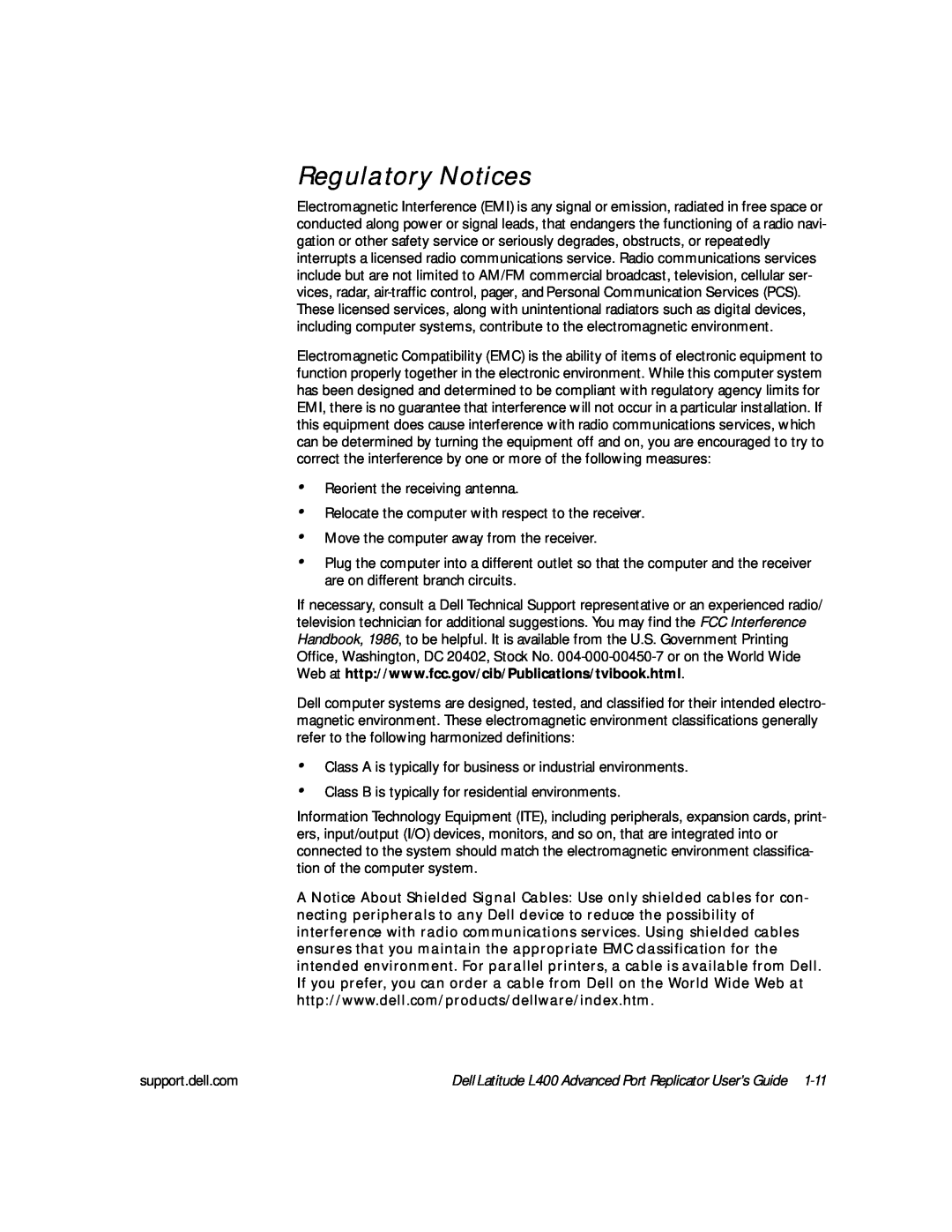 Dell L400 manual Regulatory Notices 