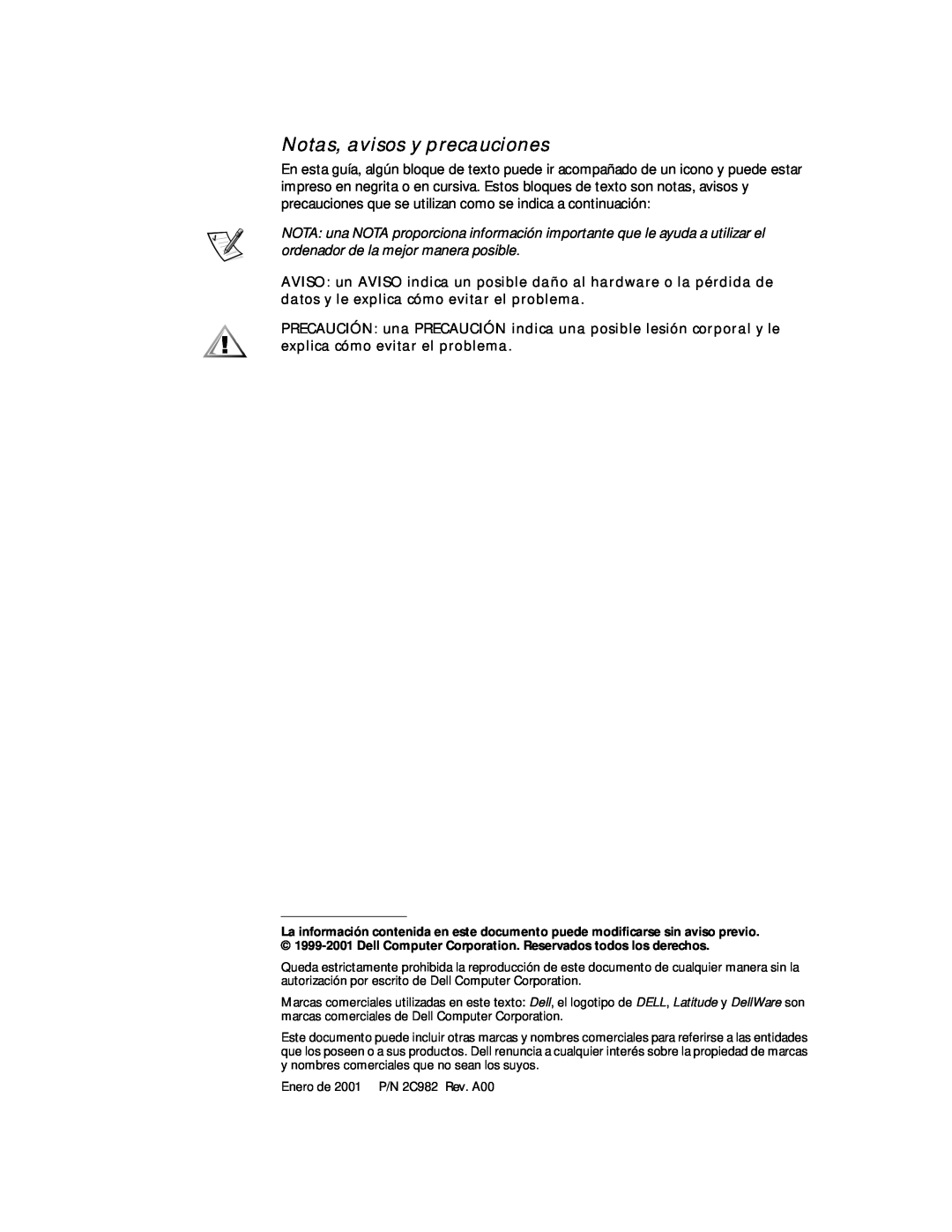 Dell L400 manual Notas, avisos y precauciones 