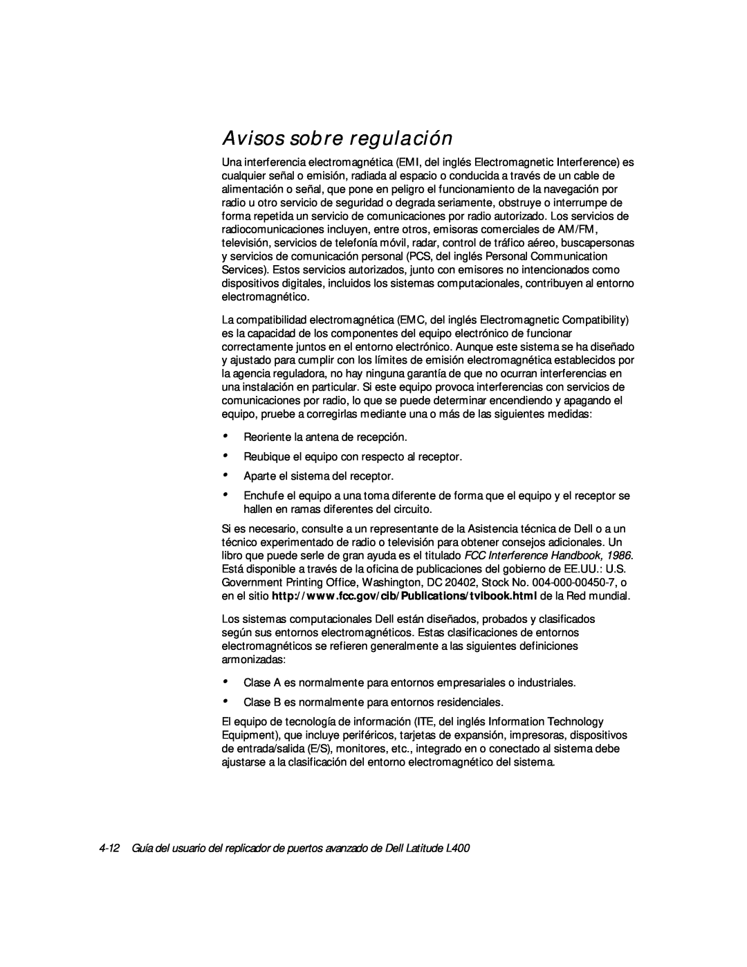 Dell L400 manual Avisos sobre regulación 