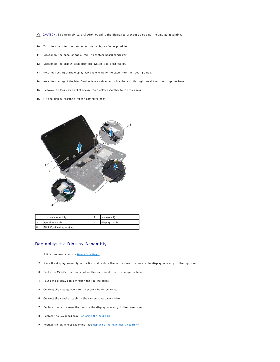 Dell L401X manual Replacing the Display Assembly 