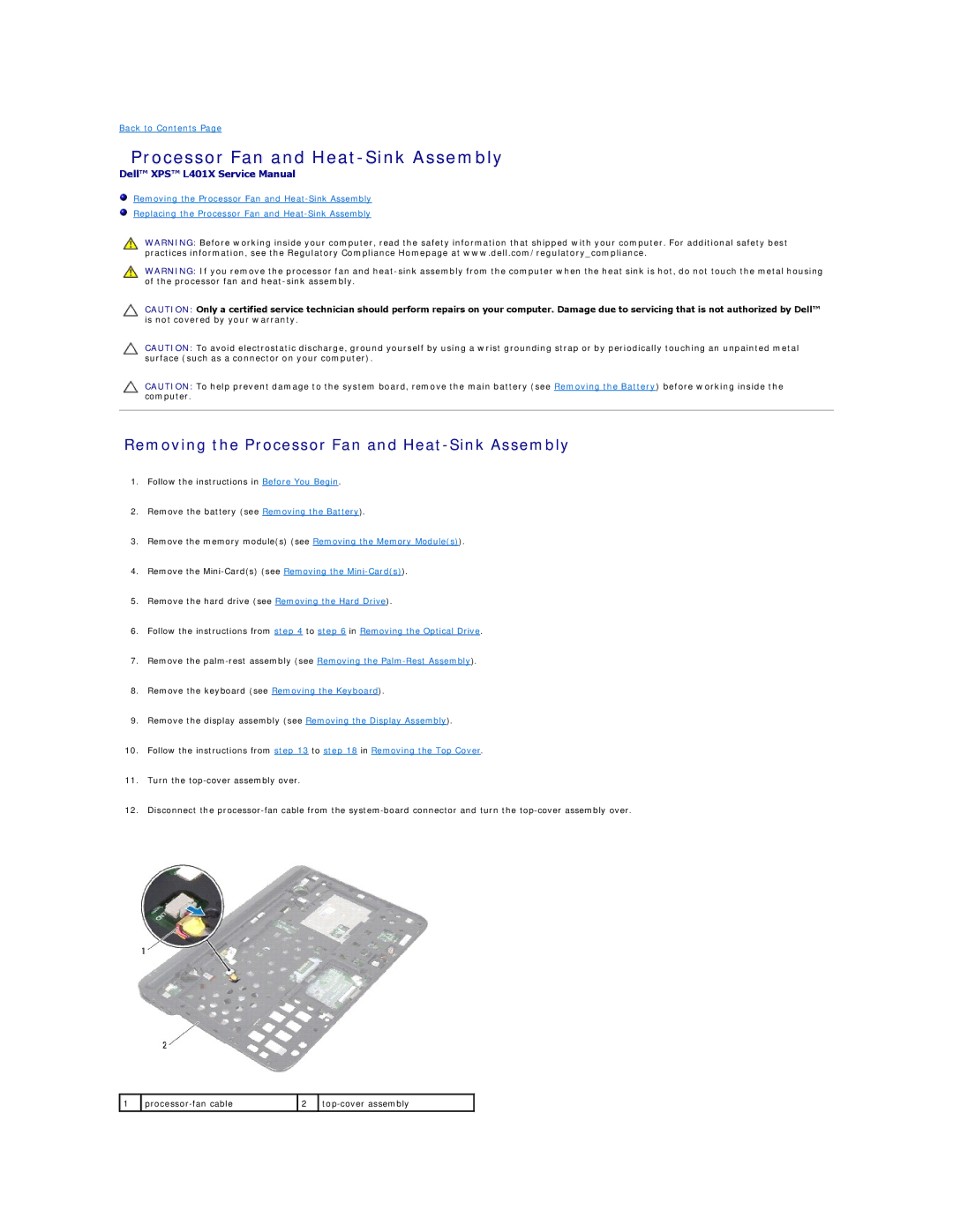 Dell L401X manual Removing the Processor Fan and Heat-Sink Assembly 