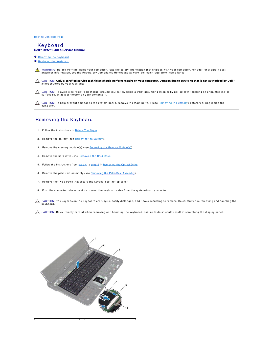 Dell L401X manual Removing the Keyboard 