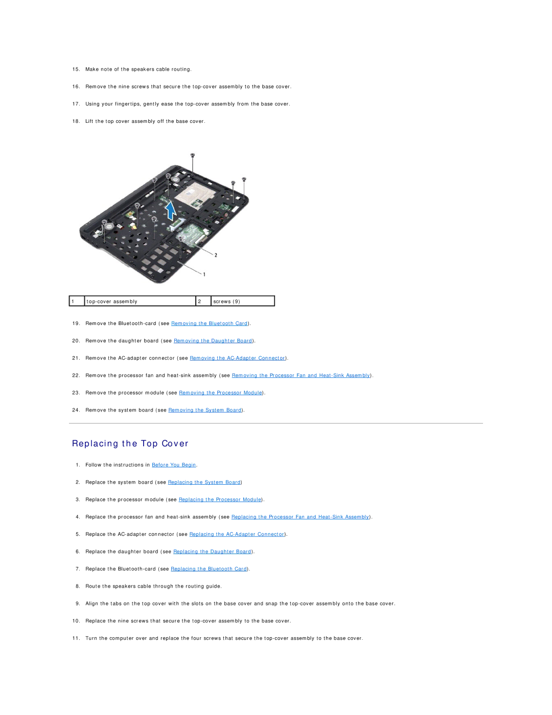 Dell L401X manual Replacing the Top Cover 