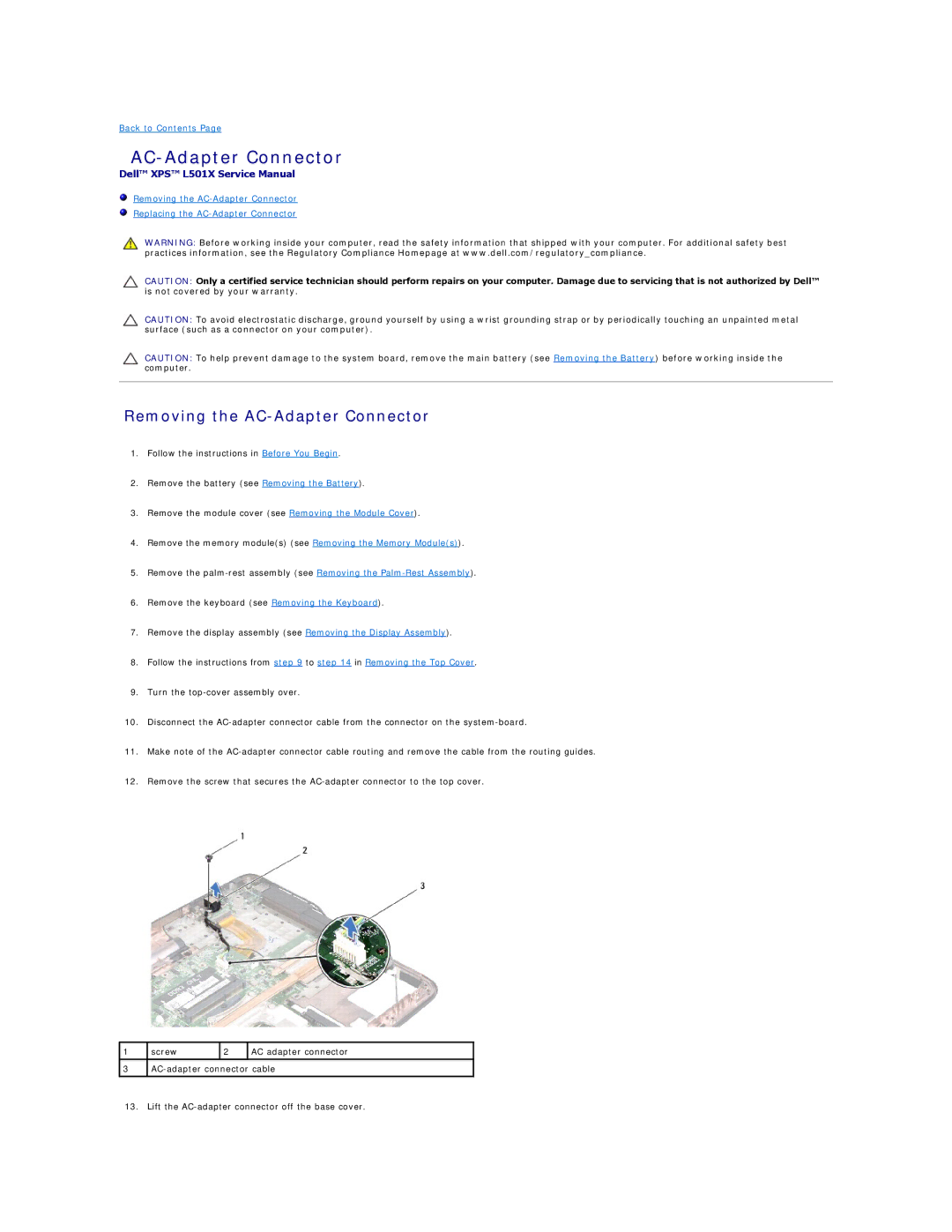 Dell L501X manual Removing the AC-Adapter Connector 