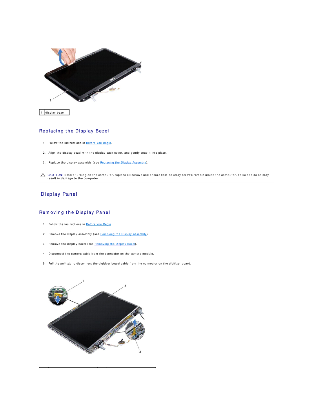 Dell L501X manual Display Panel, Replacing the Display Bezel 