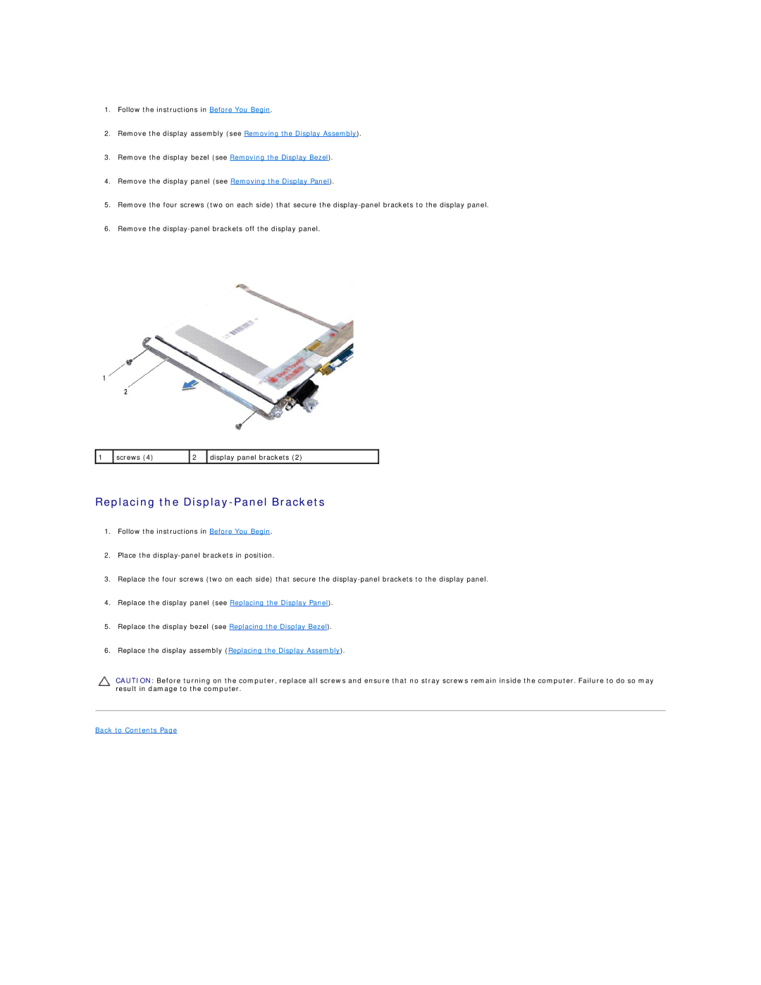 Dell L501X manual Replacing the Display-Panel Brackets 