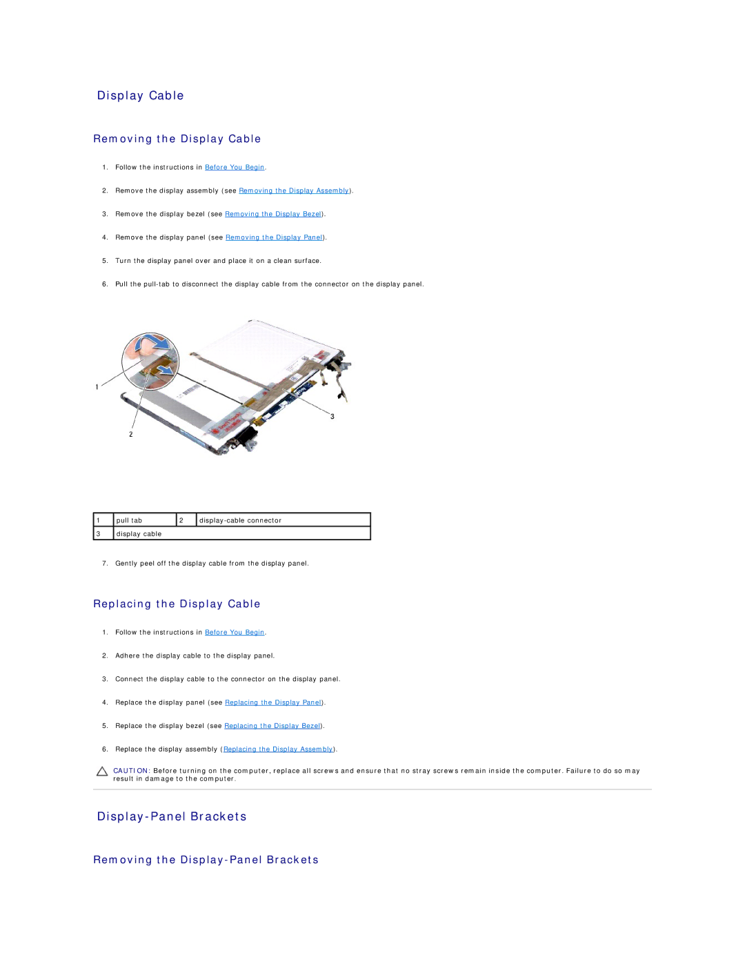 Dell L502X manual Display Cable, Display-Panel Brackets 