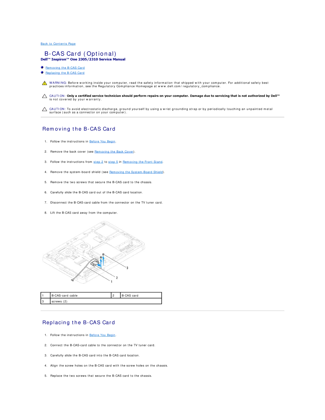 Dell L701X manual CAS Card Optional, Removing the B-CAS Card, Replacing the B-CAS Card 