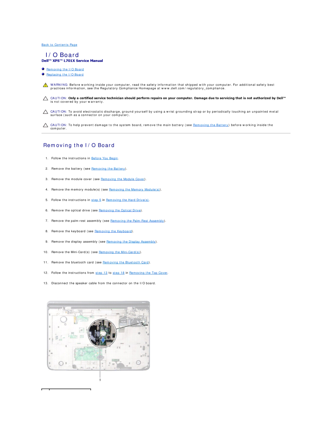 Dell L701X manual Removing the I/O Board 