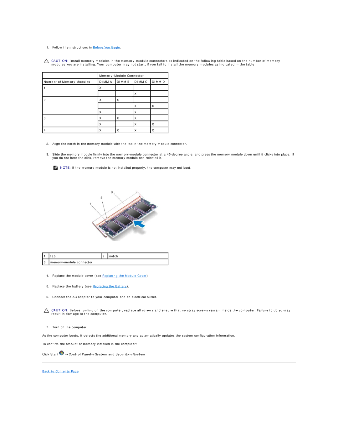 Dell L701X manual Dimm a Dimm B Dimm C Dimm D 