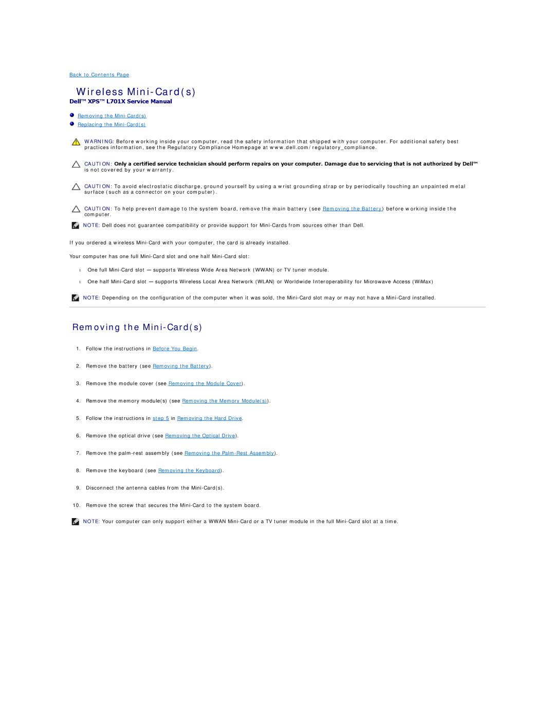 Dell L701X manual Wireless Mini-Cards 