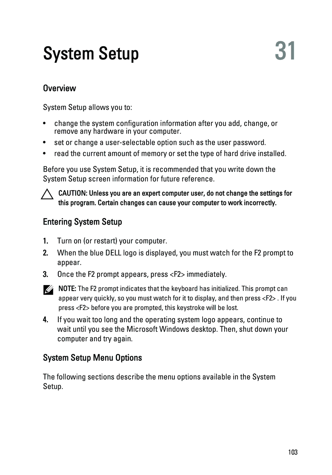 Dell Latitude E6320 owner manual Overview, Entering System Setup, System Setup Menu Options 