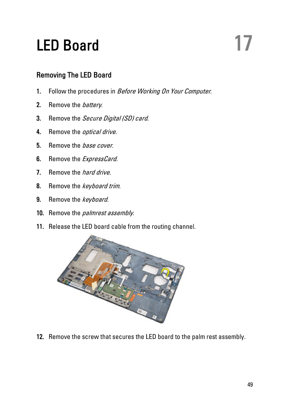 Dell Latitude E6320 owner manual Removing The LED Board 