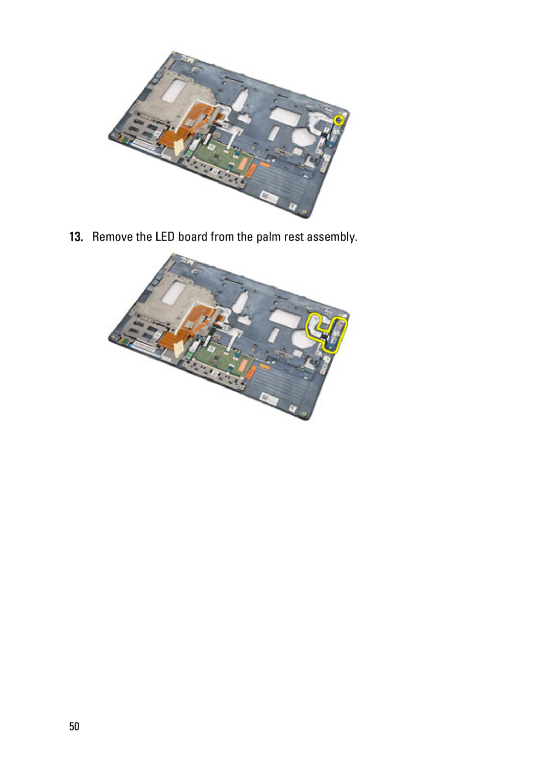 Dell Latitude E6320 owner manual Remove the LED board from the palm rest assembly 