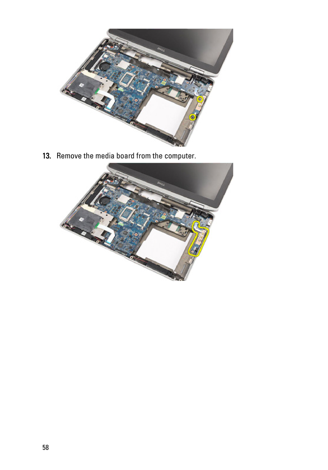 Dell Latitude E6320 owner manual Remove the media board from the computer 