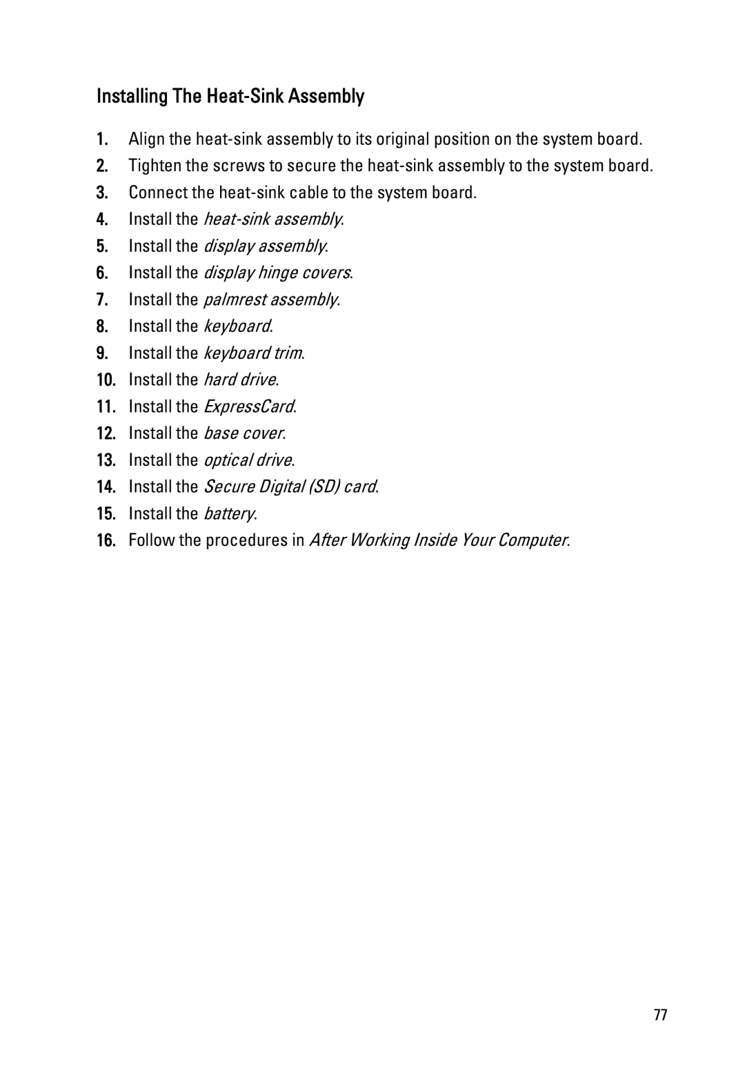 Dell Latitude E6320 owner manual Installing The Heat-Sink Assembly 