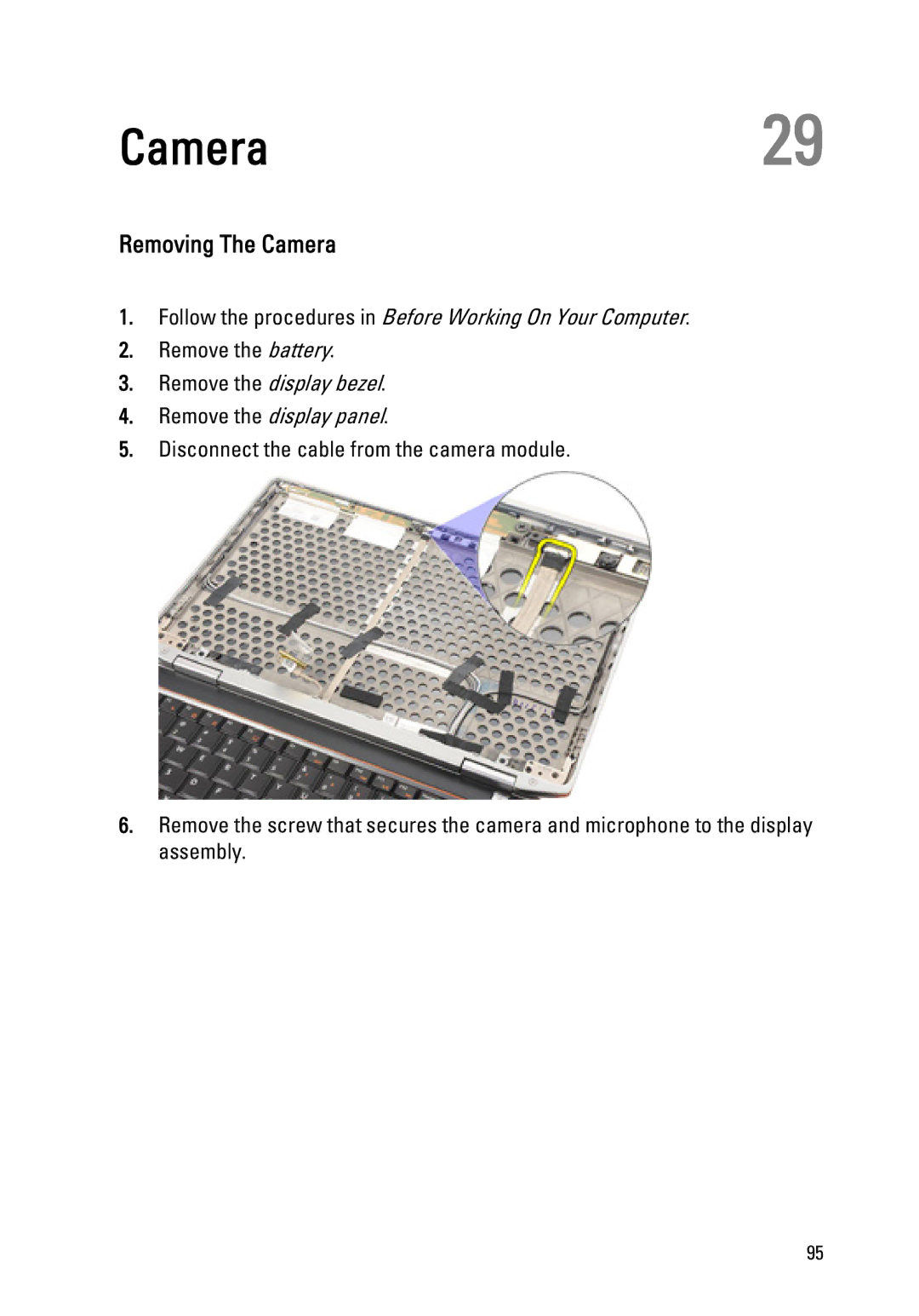 Dell Latitude E6320 owner manual Camera29, Removing The Camera 