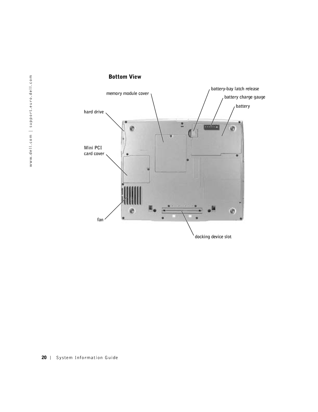 Dell Lattitude D600 manual Bottom View 