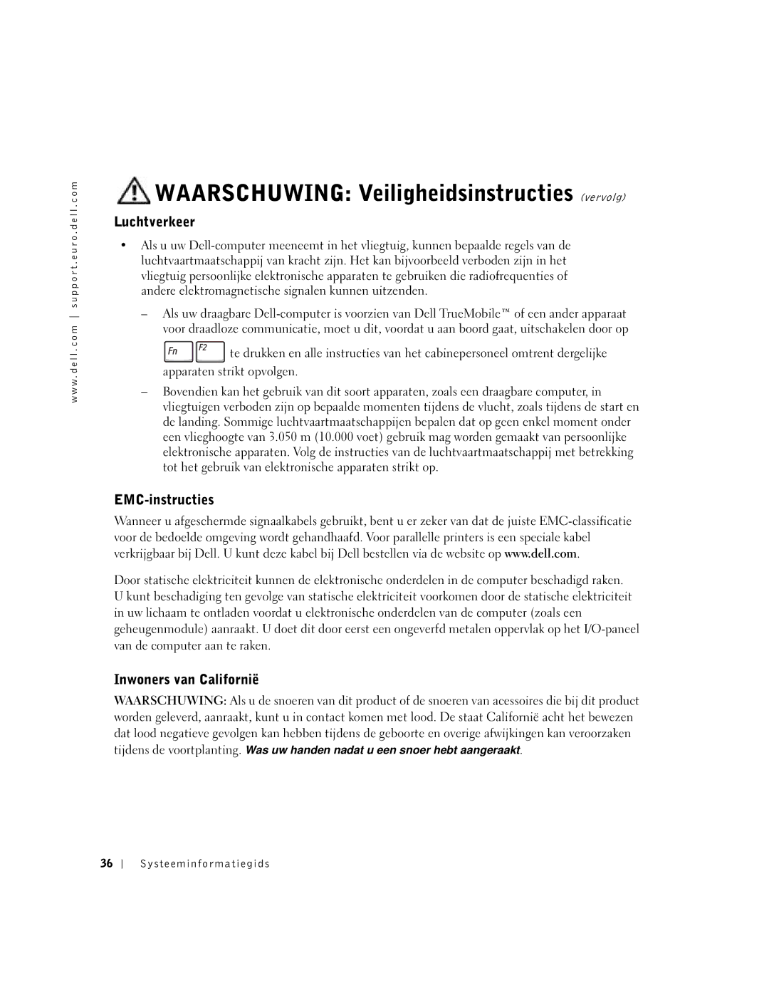 Dell Lattitude D600 manual Luchtverkeer, EMC-instructies, Inwoners van Californië 