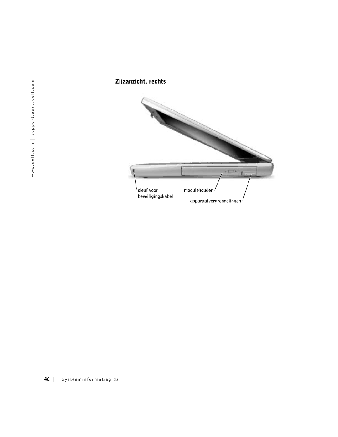 Dell Lattitude D600 manual Zijaanzicht, rechts, Apparaatvergrendelingen Modulehouder 