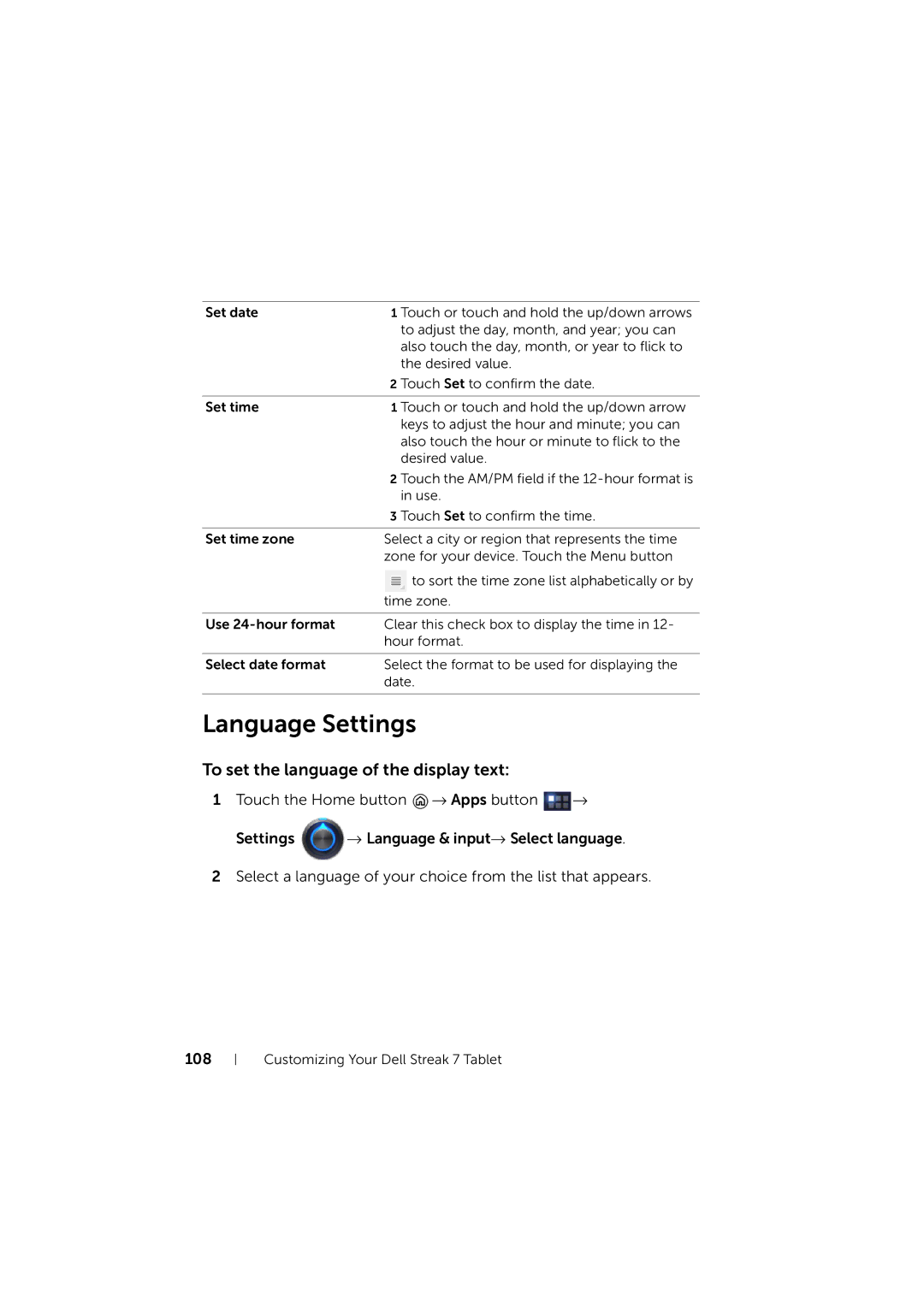 Dell LG7_bk0 user manual Language Settings, To set the language of the display text 