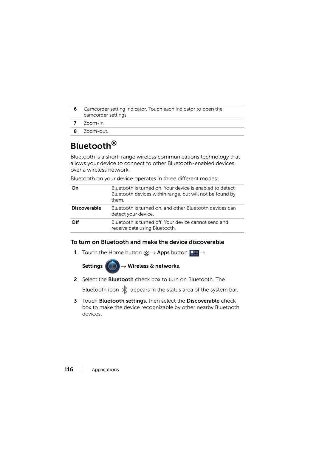 Dell LG7_bk0 user manual To turn on Bluetooth and make the device discoverable 