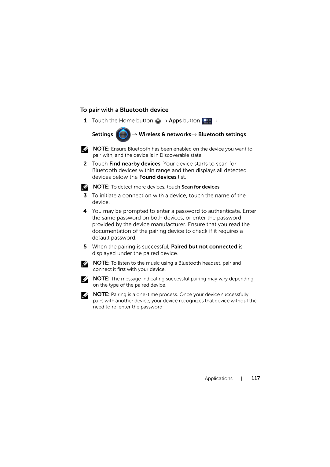 Dell LG7_bk0 user manual To pair with a Bluetooth device 