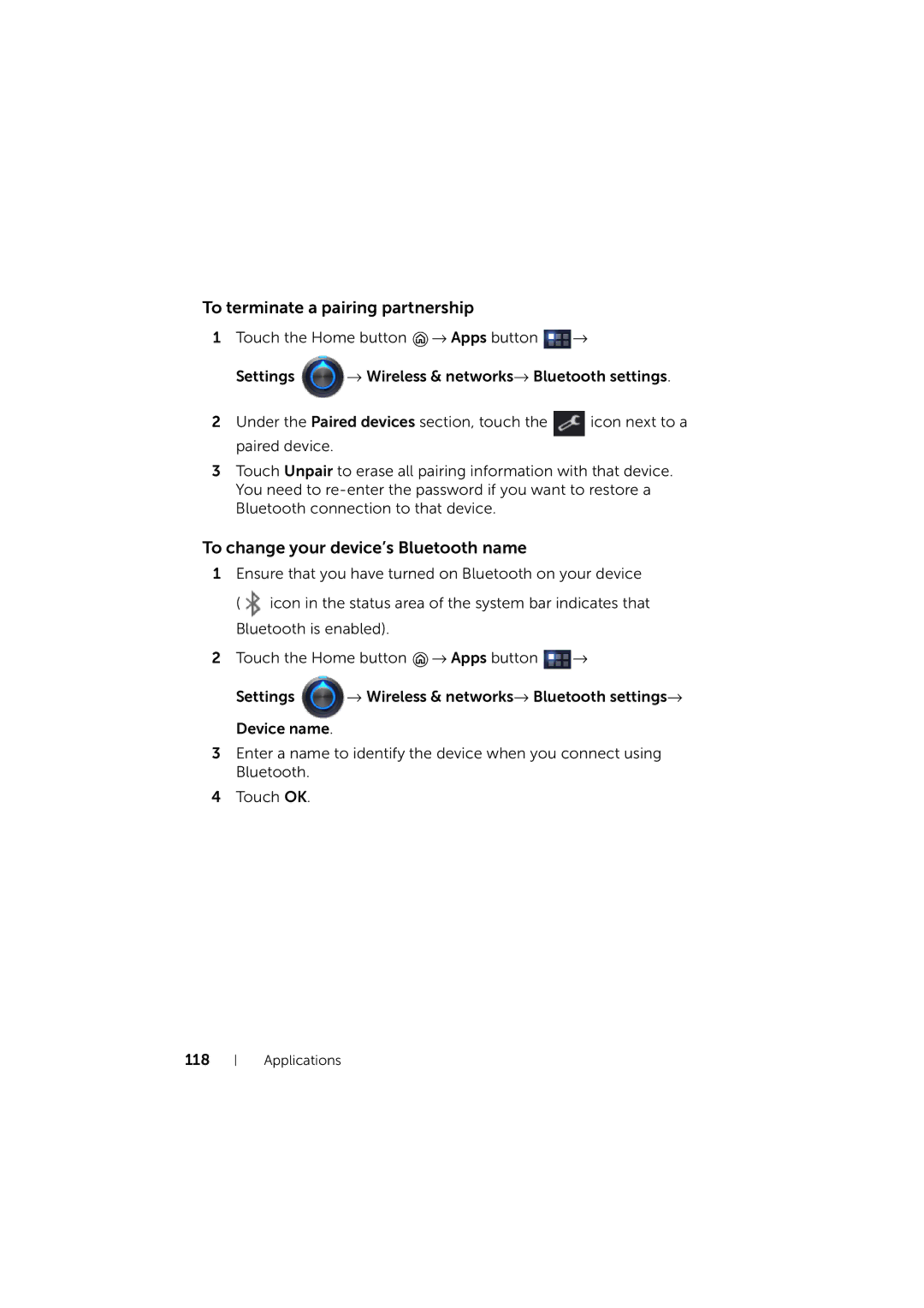 Dell LG7_bk0 user manual To terminate a pairing partnership, To change your device’s Bluetooth name 