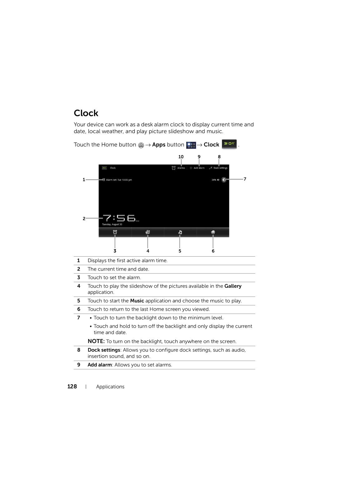 Dell LG7_bk0 user manual Clock, 128 