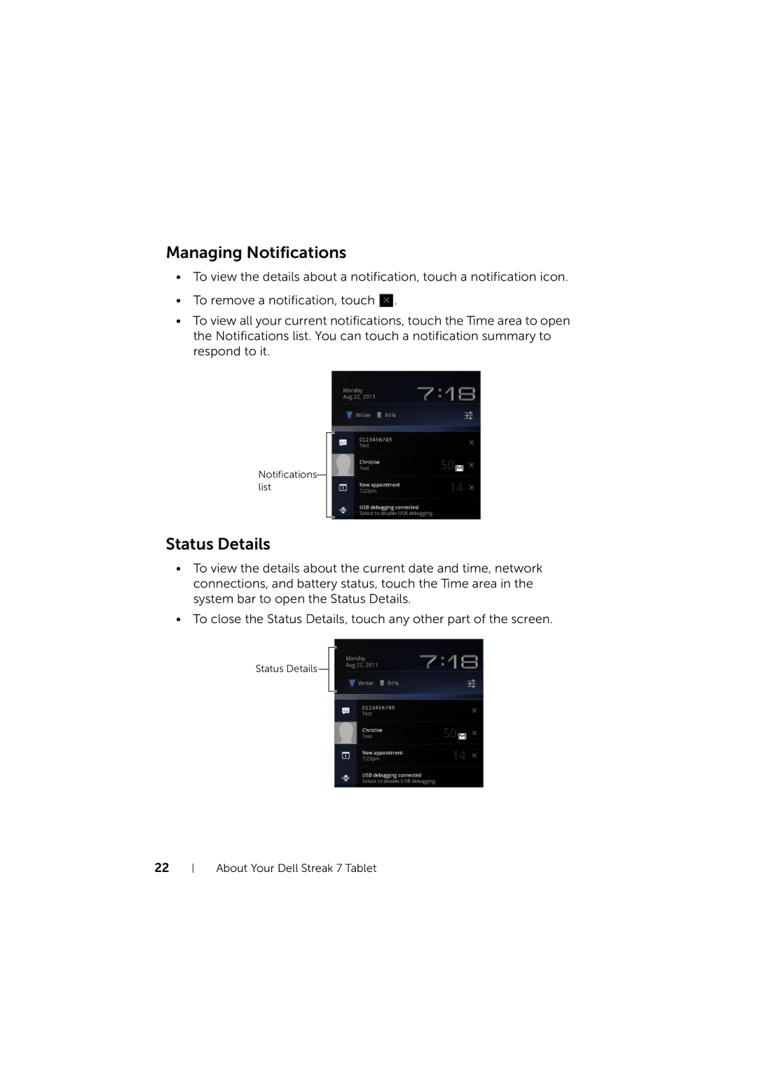 Dell LG7_bk0 user manual Managing Notifications, Status Details 