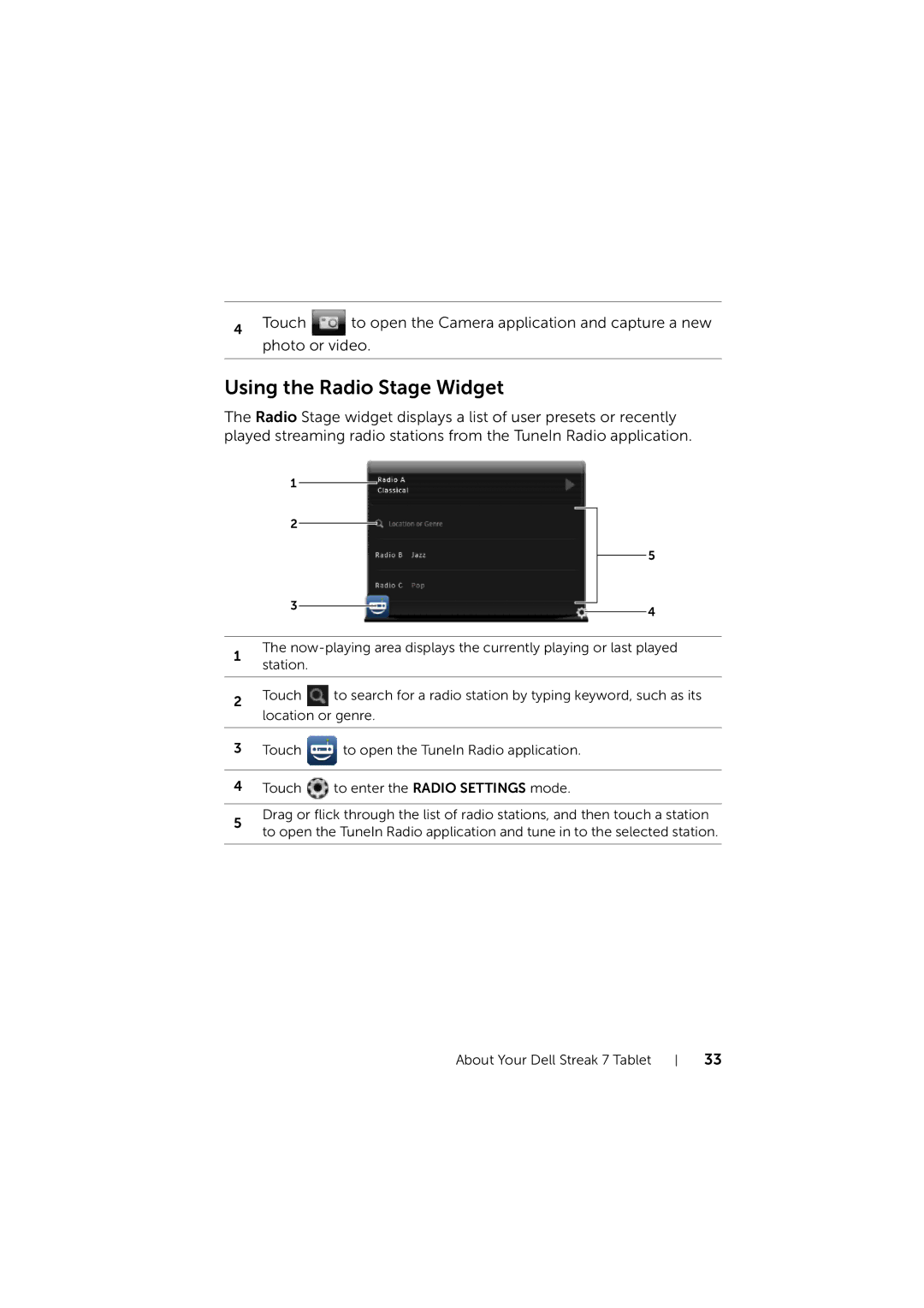 Dell LG7_bk0 user manual Using the Radio Stage Widget 