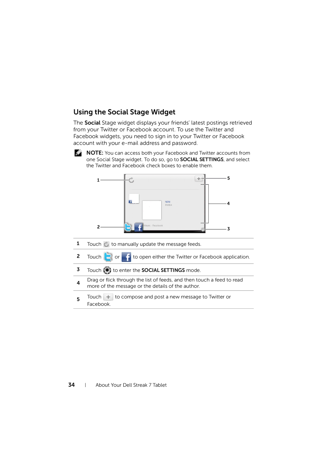 Dell LG7_bk0 user manual Using the Social Stage Widget 