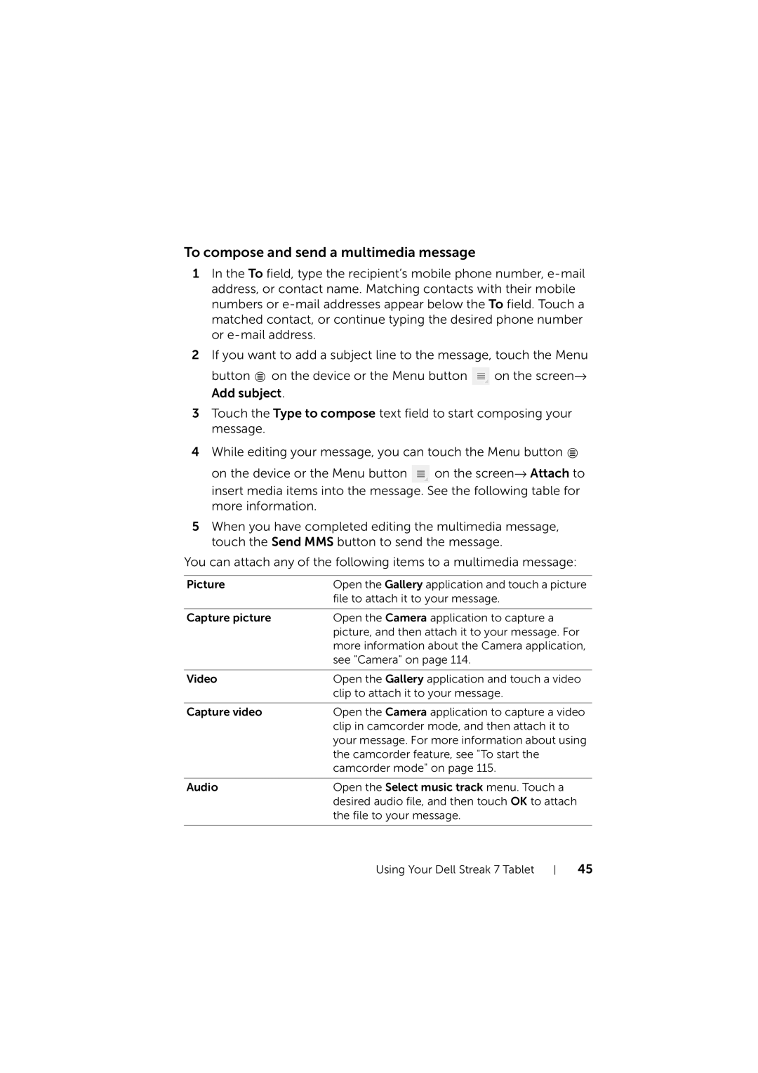 Dell LG7_bk0 user manual To compose and send a multimedia message 