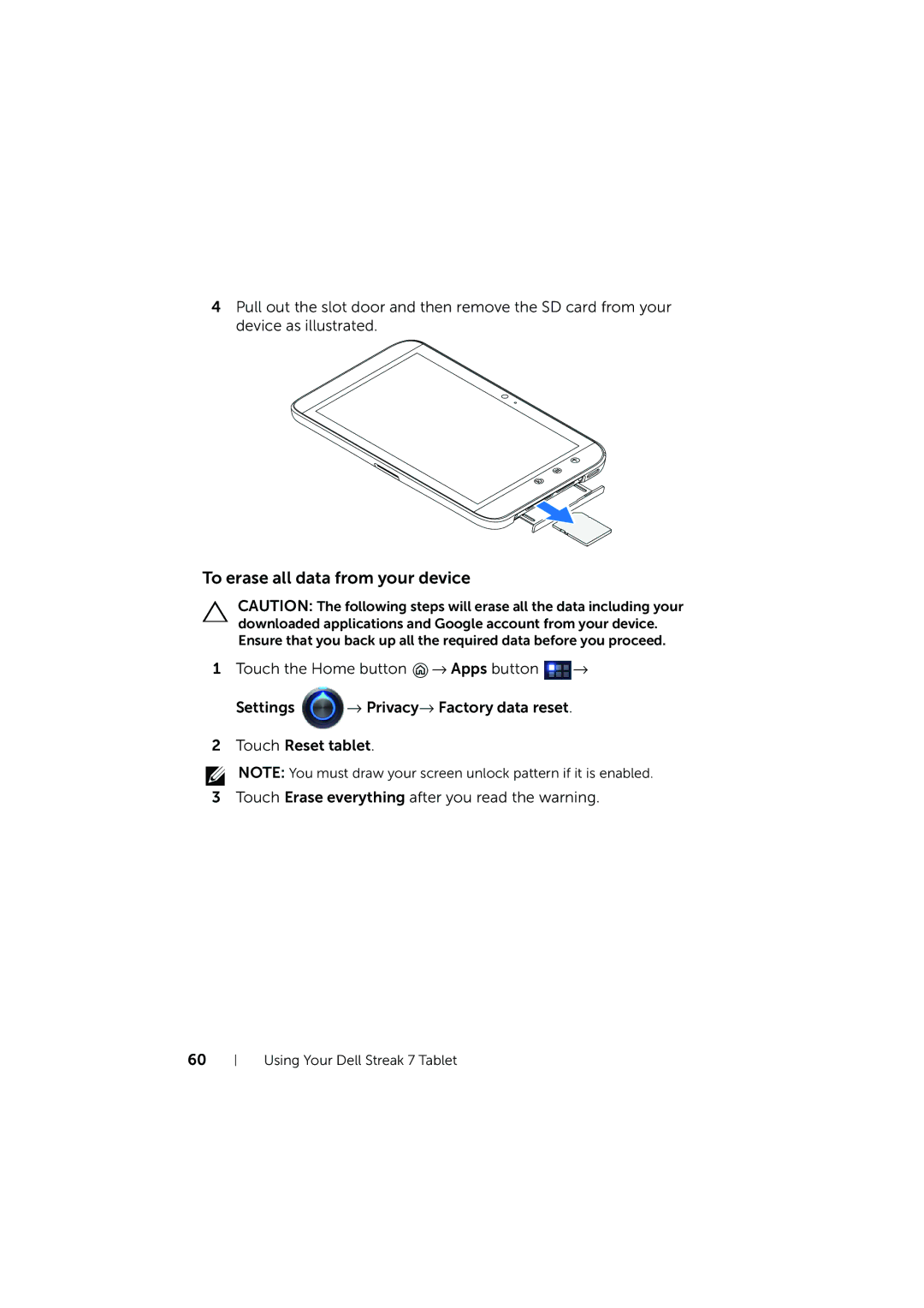 Dell LG7_bk0 user manual To erase all data from your device 