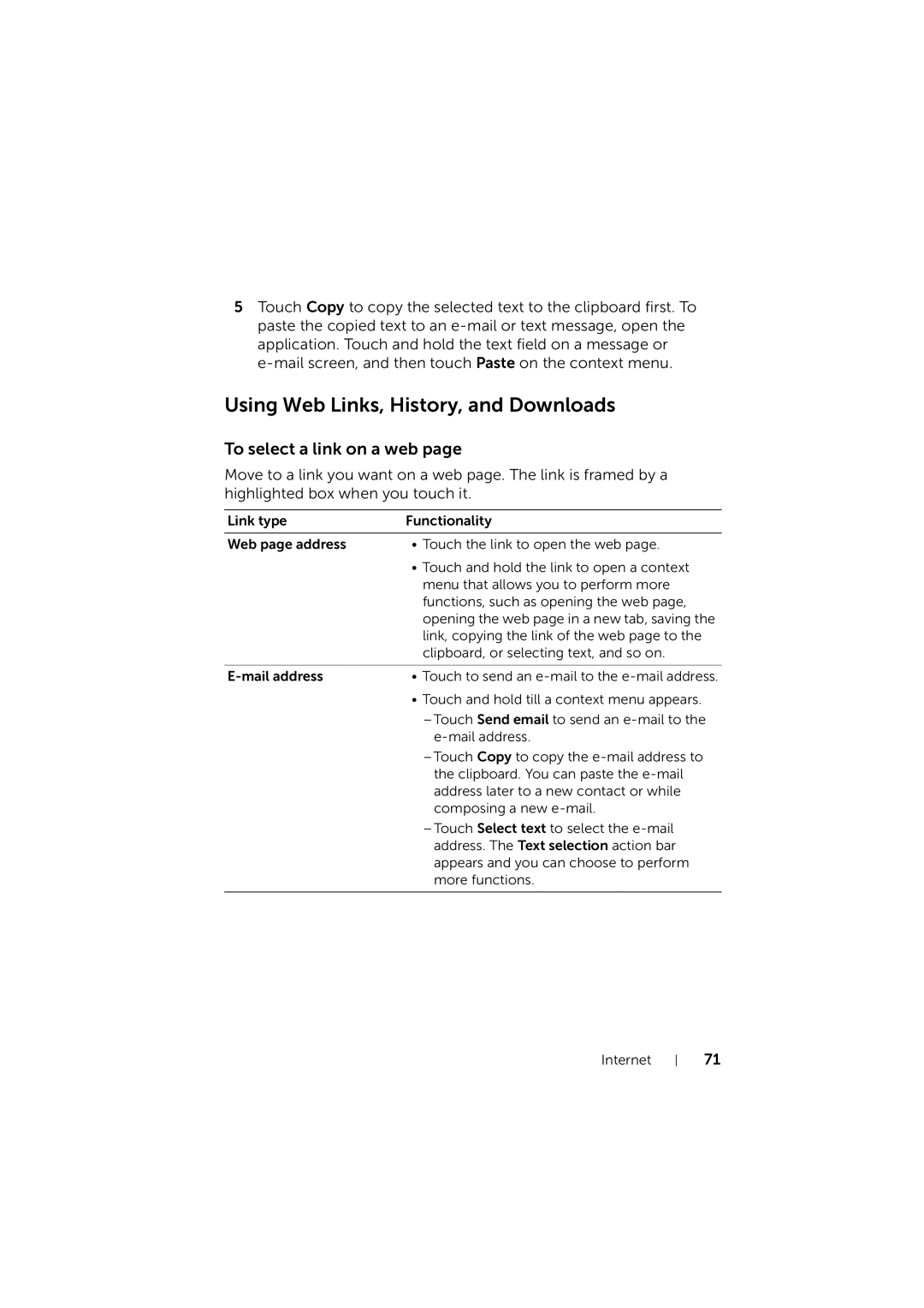 Dell LG7_bk0 user manual Using Web Links, History, and Downloads, To select a link on a web 