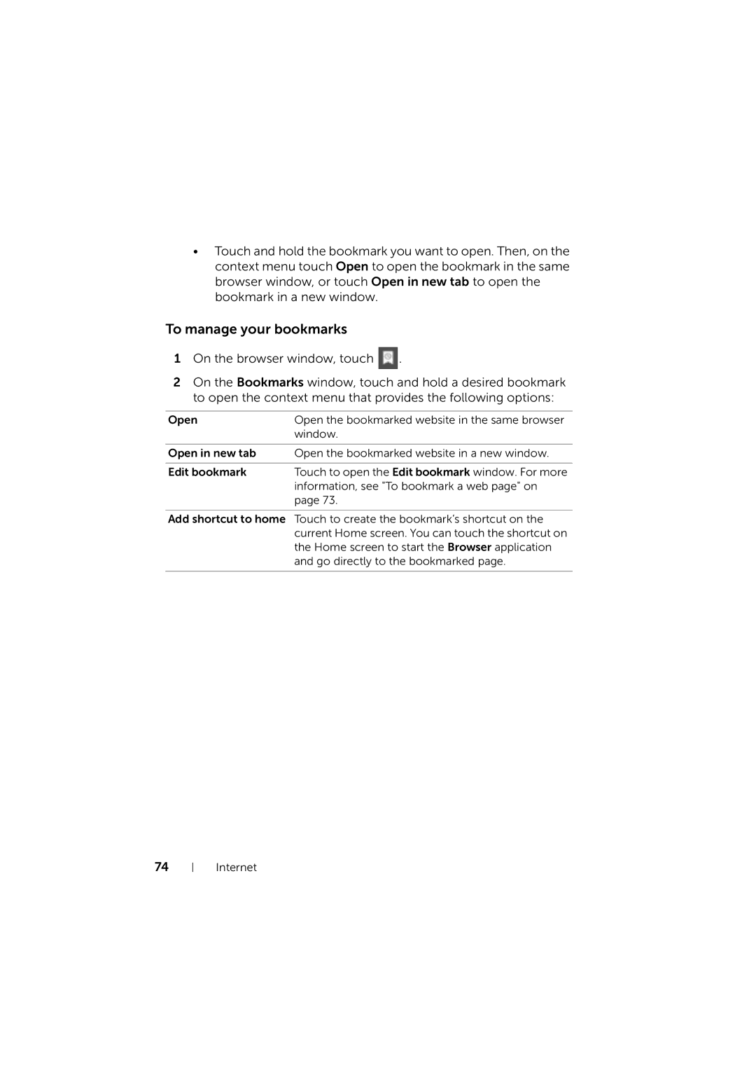 Dell LG7_bk0 user manual To manage your bookmarks 