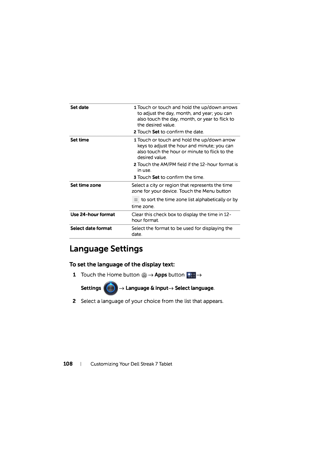 Dell LG7_bk0 user manual Language Settings, To set the language of the display text 