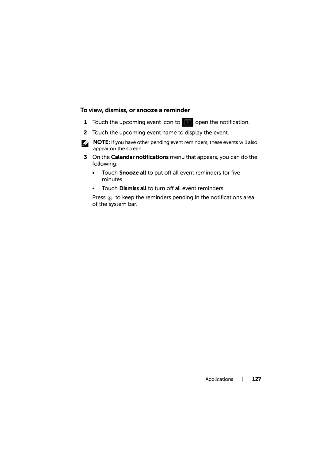 Dell LG7_bk0 user manual To view, dismiss, or snooze a reminder 