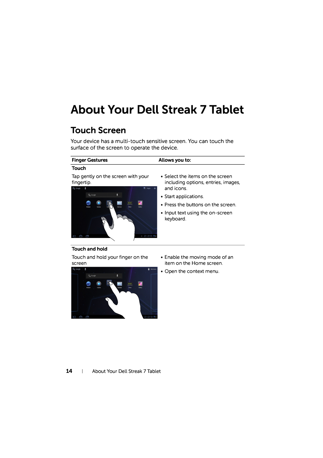 Dell LG7_bk0 user manual About Your Dell Streak 7 Tablet, Touch Screen 