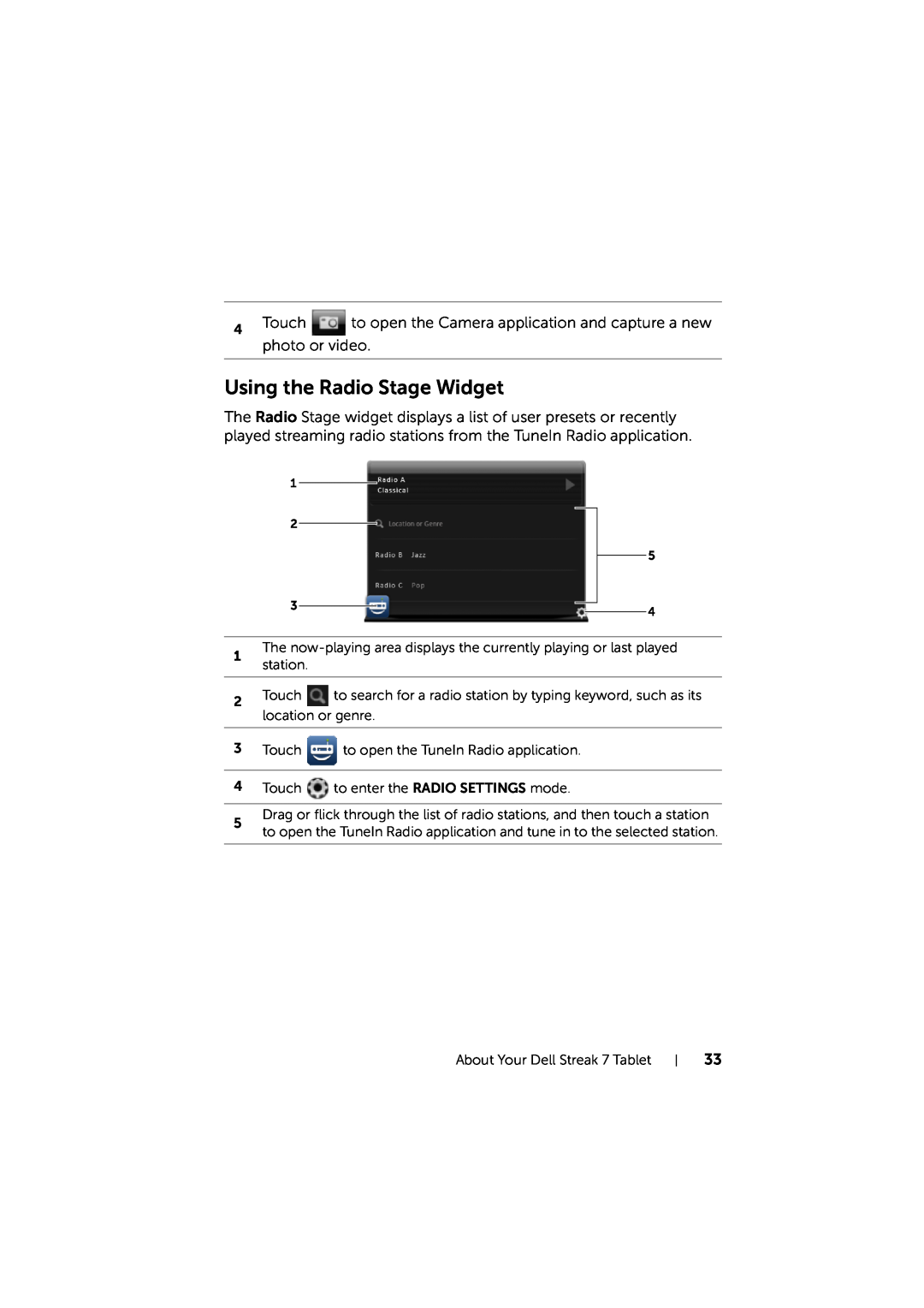 Dell LG7_bk0 user manual Using the Radio Stage Widget 